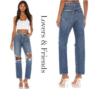Lovers + Friends Nolan Jeans Distressed Ripped Button Fly High Rise Straight 26